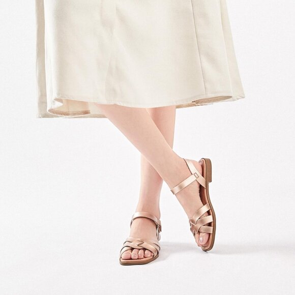 Women's Gold Flat Slide Sandals Casual Simple Strappy Slip On Shoes - Picture 5 of 6